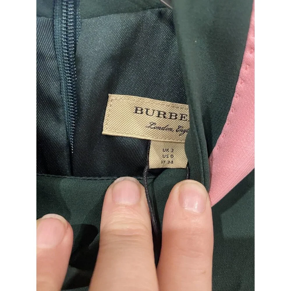 Burberry Dress Womens US 0 Dark Forest Green Zoya Pink Collar Long Sleeve Shift - Picture 5 of 6